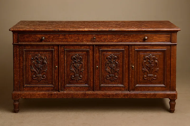 Walnut buffet after refinishing by Dale's, restored hand-rubbed finish