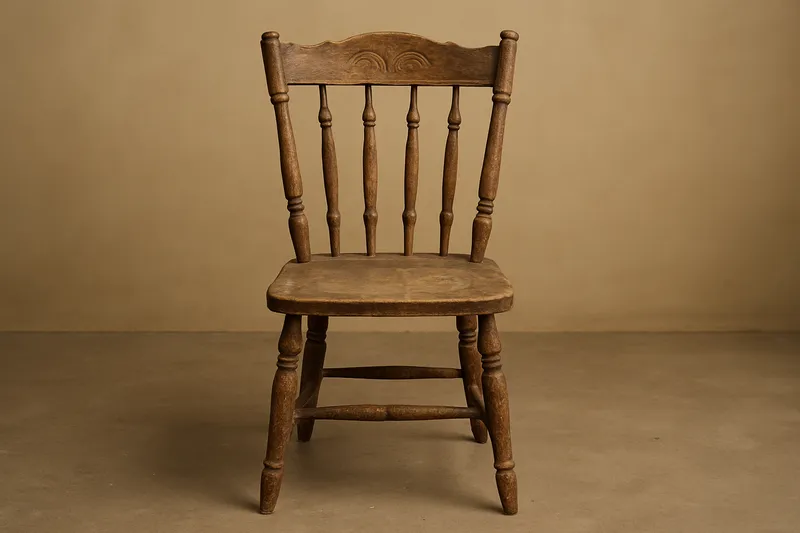Dining chair before refinishing, worn and scratched finish
