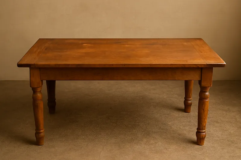 The same dining table hand-refinished to a warm satin finish
