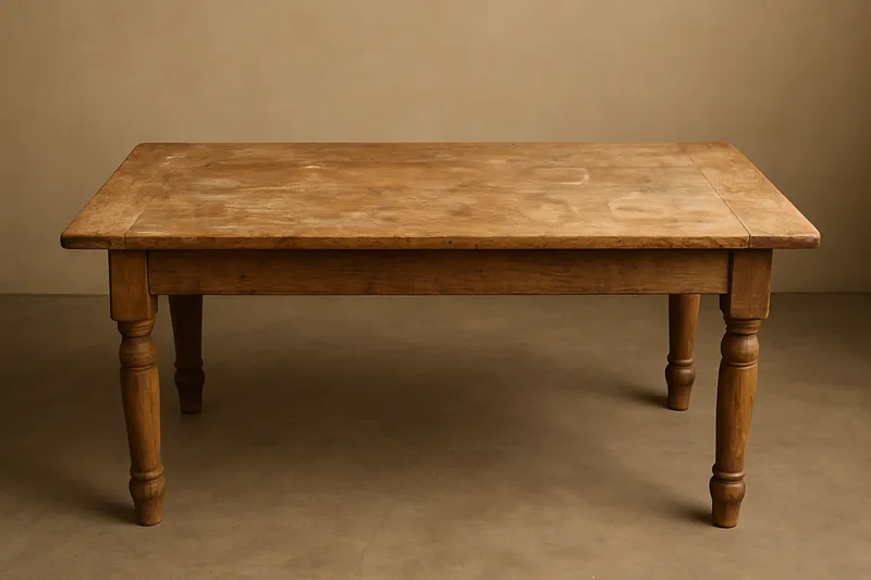 Dining table with a worn, faded finish before refinishing