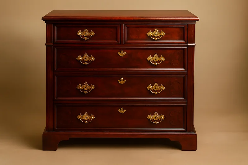 The same dresser restored to a rich hand-rubbed finish