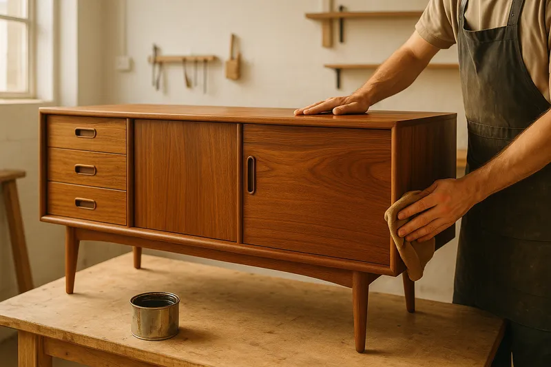 Mid-century modern teak credenza restoration in Saint Paul, MN by Dale's Furniture Refinishing
